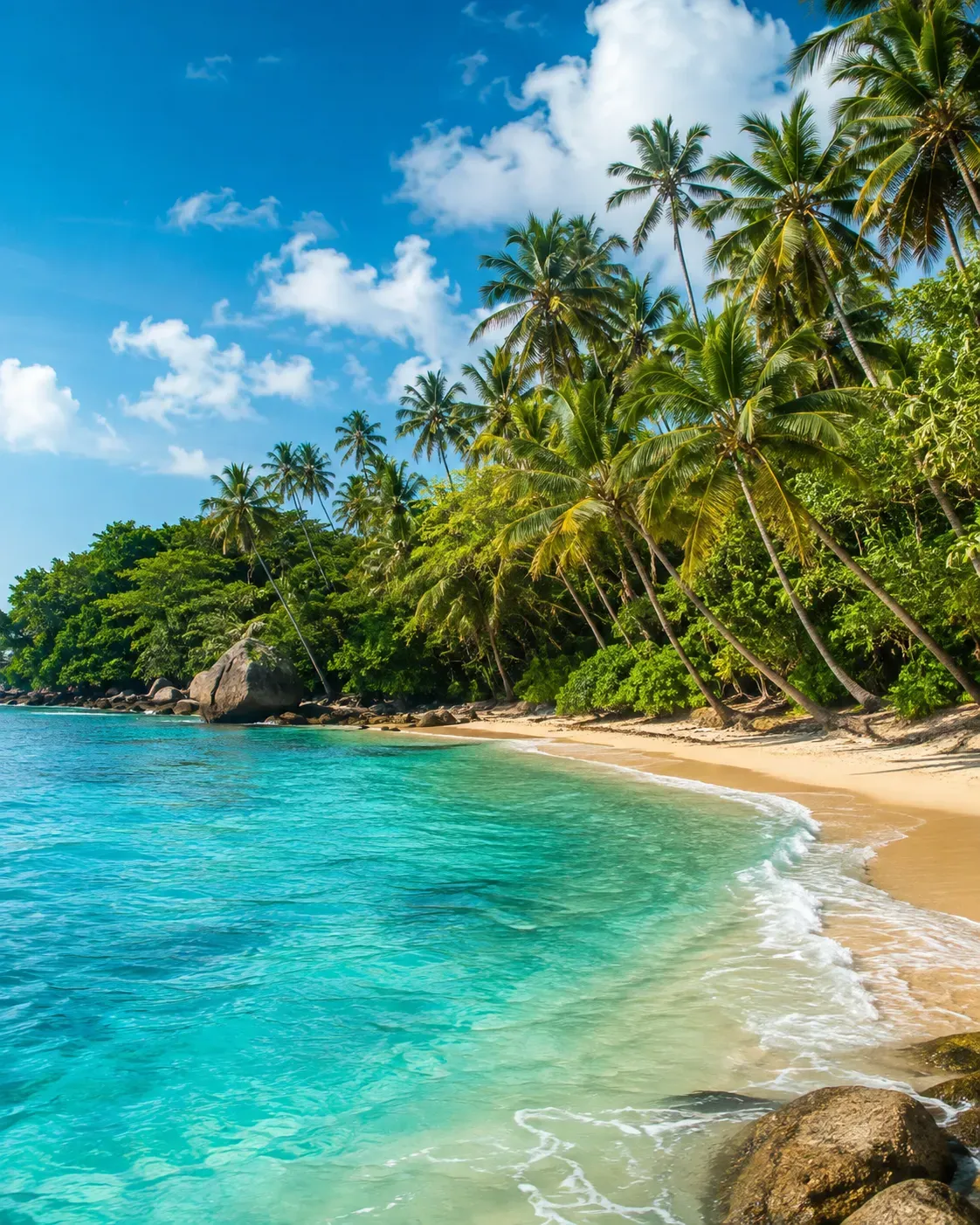 Unawatuna — a palm-backed cove with turquoise water.
