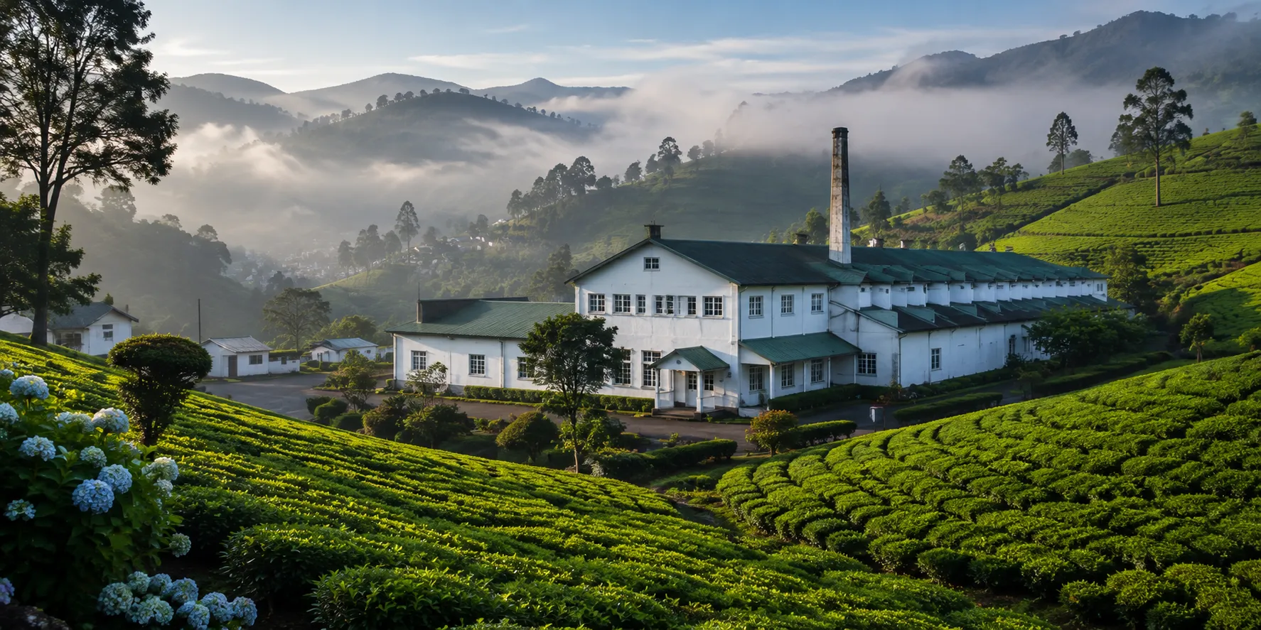 Terraced tea plantations cascading down the hills around Ella.